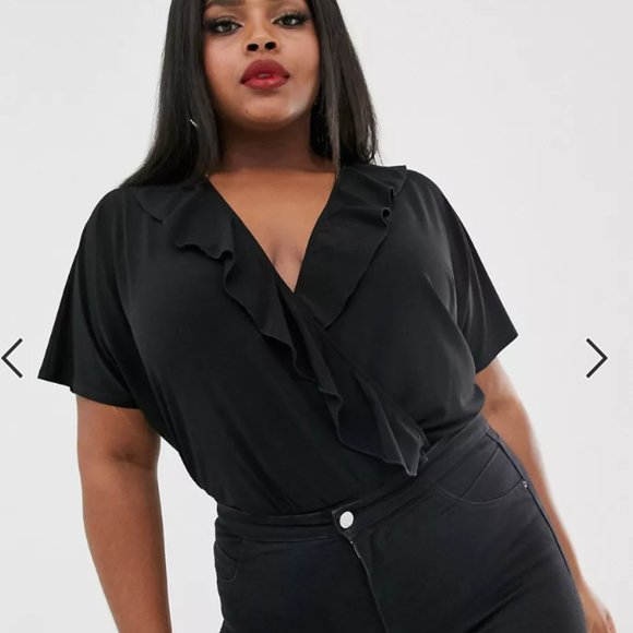 NWT ASOS Curve Angel Sleeve Ruffle Wrap Bodysuit Size 14 - Picture 3 of 8
